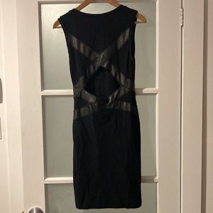 *last call* SANDRO bodycon black dress with leather accents